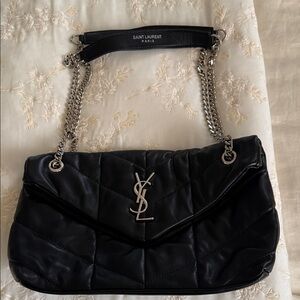 Trendy  Quilted Black Shoulder Bag with Silver Chain